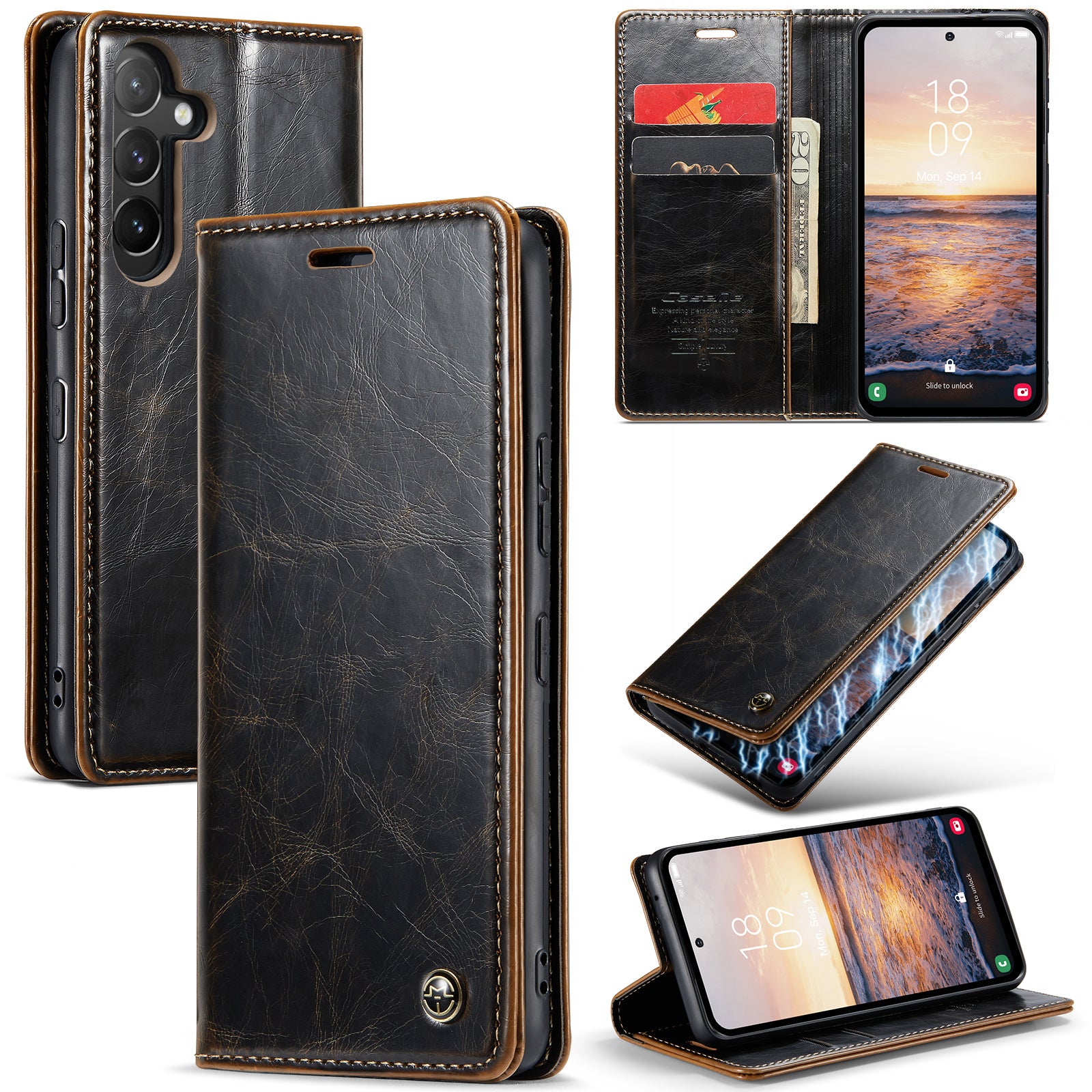CASEME 003 Series PU Leather Phone Cover For Samsung Galaxy A54 5G Waxy Texture Magnetic Drop-proof Phone Case with Wallet Stand CASEME 003 Series PU Leather Phone Cover For Samsung Galaxy A54 5G Waxy Texture Magnetic Drop-proof Phone Case with Wallet Stand